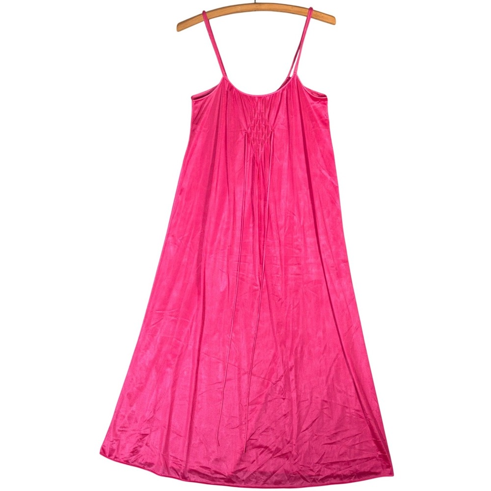 Kayser Vintage Hot Pink‎ Enkalure Nylon Maxi Nightgown Petite Spaghetti Strap